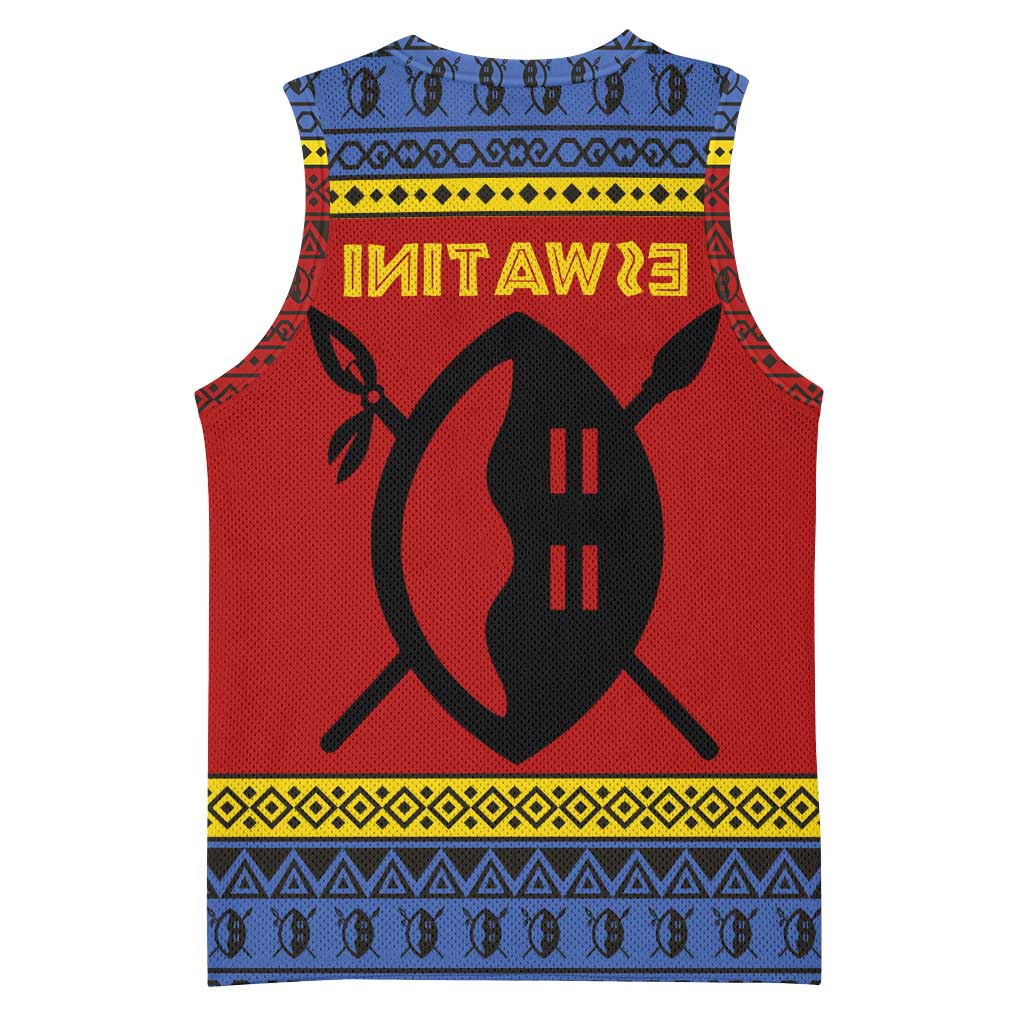 Eswatini Flag Basketball Jersey Nguni Shield Spear Pattern - African Pride