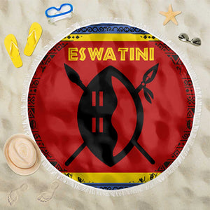 Eswatini Flag Beach Blanket Nguni Shield Spear Pattern