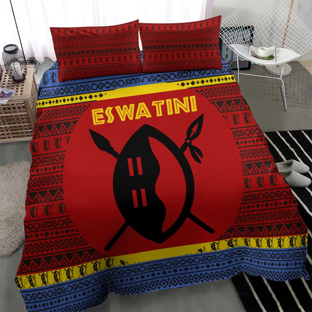 Eswatini Flag Bedding Set Nguni Shield Spear Pattern