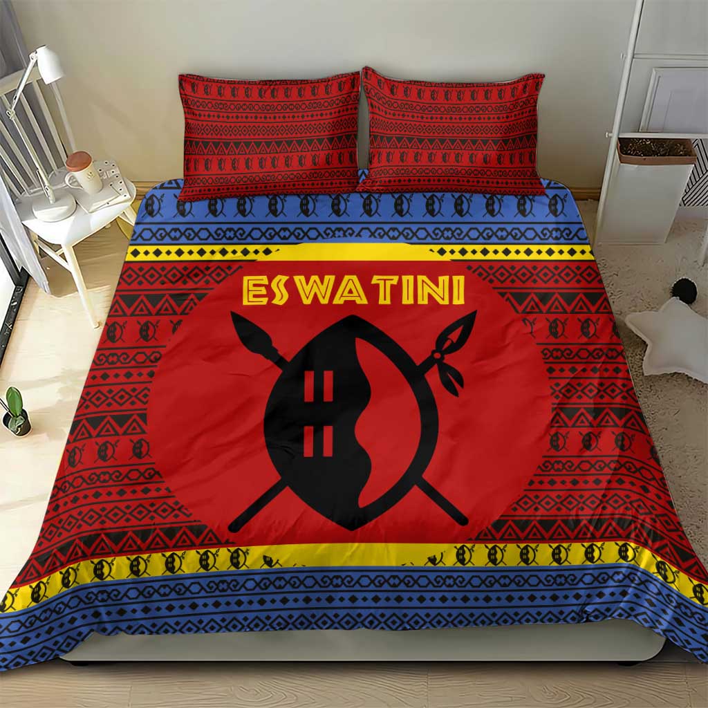 Eswatini Flag Bedding Set Nguni Shield Spear Pattern