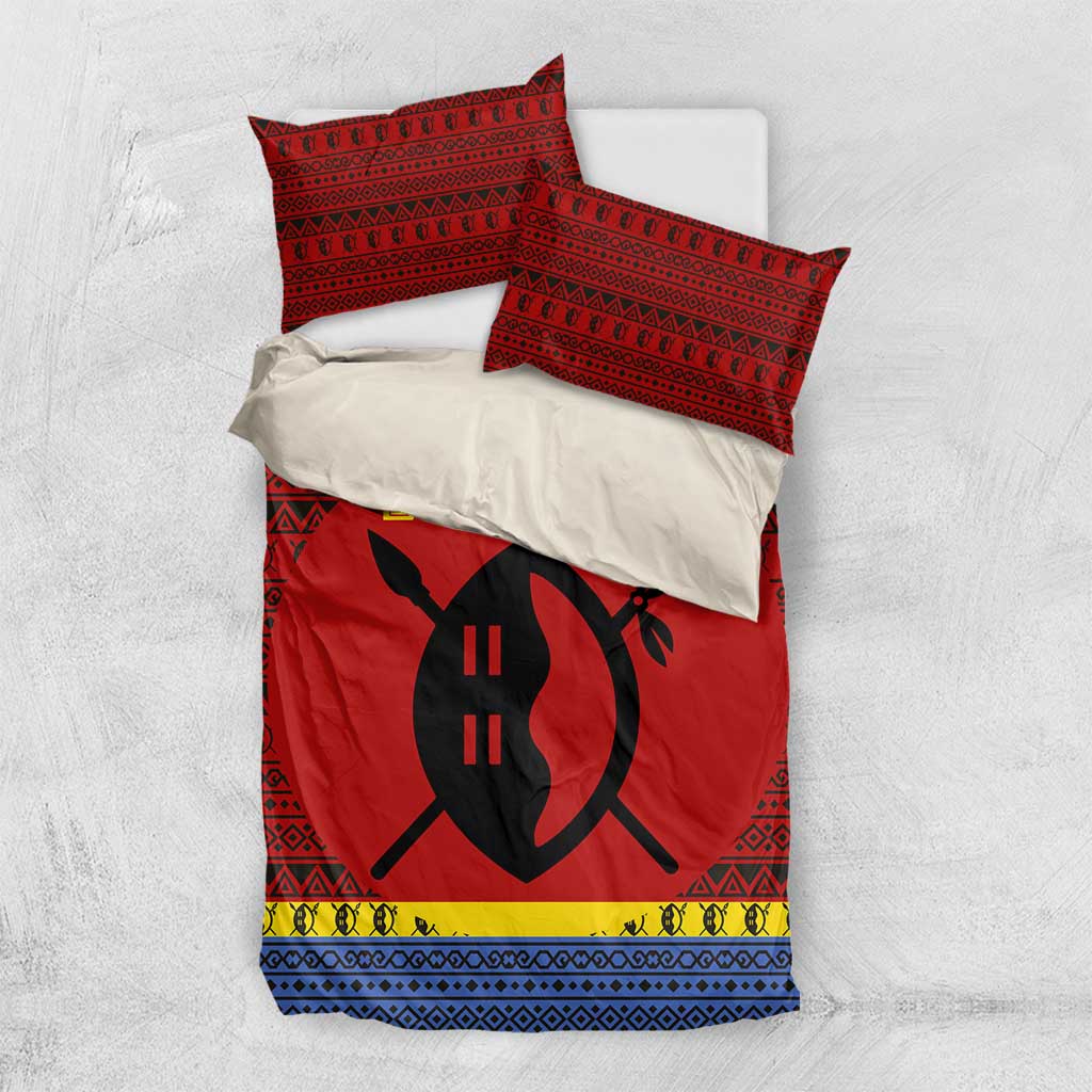 Eswatini Flag Bedding Set Nguni Shield Spear Pattern