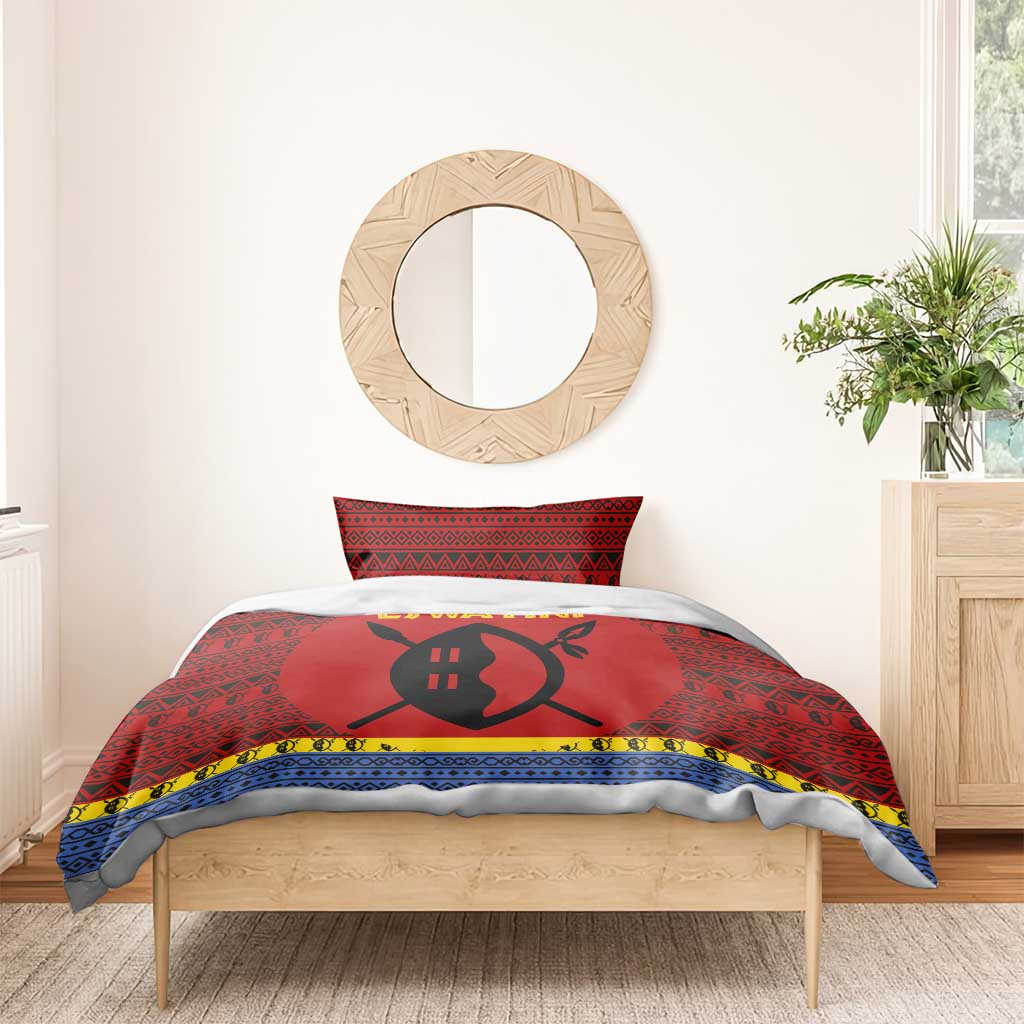 Eswatini Flag Bedding Set Nguni Shield Spear Pattern