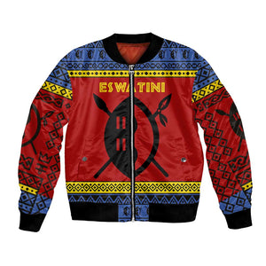 Eswatini Flag Bomber Jacket Nguni Shield Spear Pattern