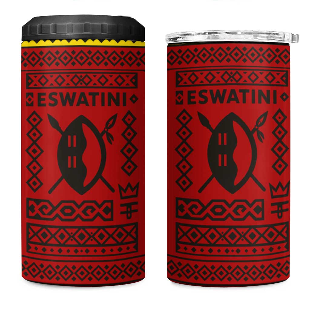 Eswatini Flag 4 in 1 Can Cooler Tumbler Nguni Shield Spear Pattern