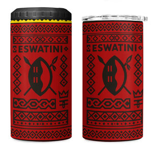 Eswatini Flag 4 in 1 Can Cooler Tumbler Nguni Shield Spear Pattern