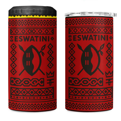 Eswatini Flag 4 in 1 Can Cooler Tumbler Nguni Shield Spear Pattern