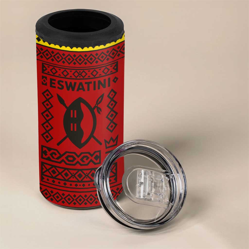 Eswatini Flag 4 in 1 Can Cooler Tumbler Nguni Shield Spear Pattern