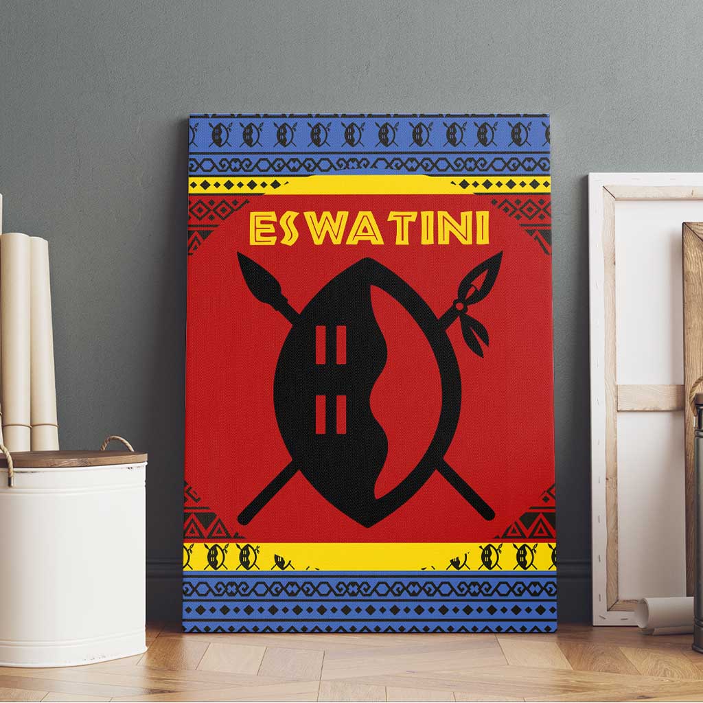 Eswatini Flag Canvas Wall Art Nguni Shield Spear Pattern