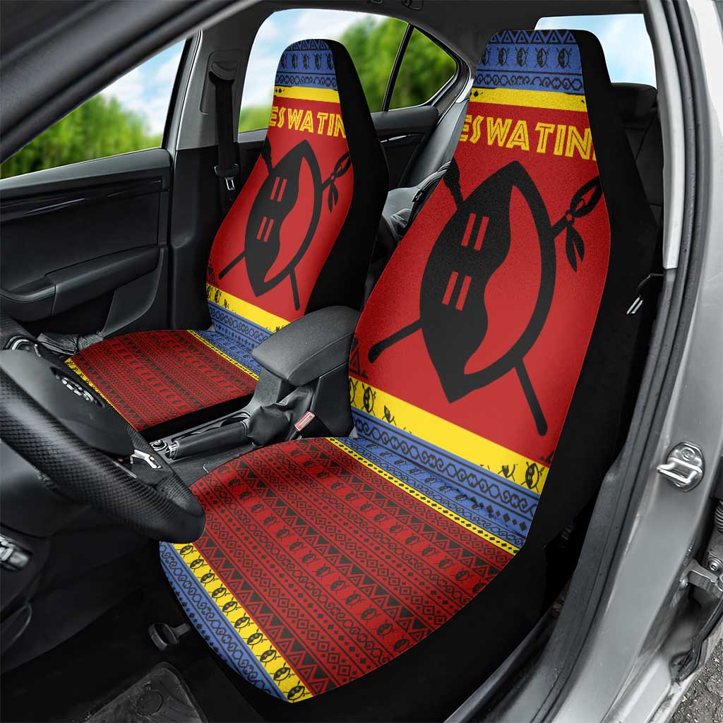 Eswatini Flag Car Seat Cover Nguni Shield Spear Pattern