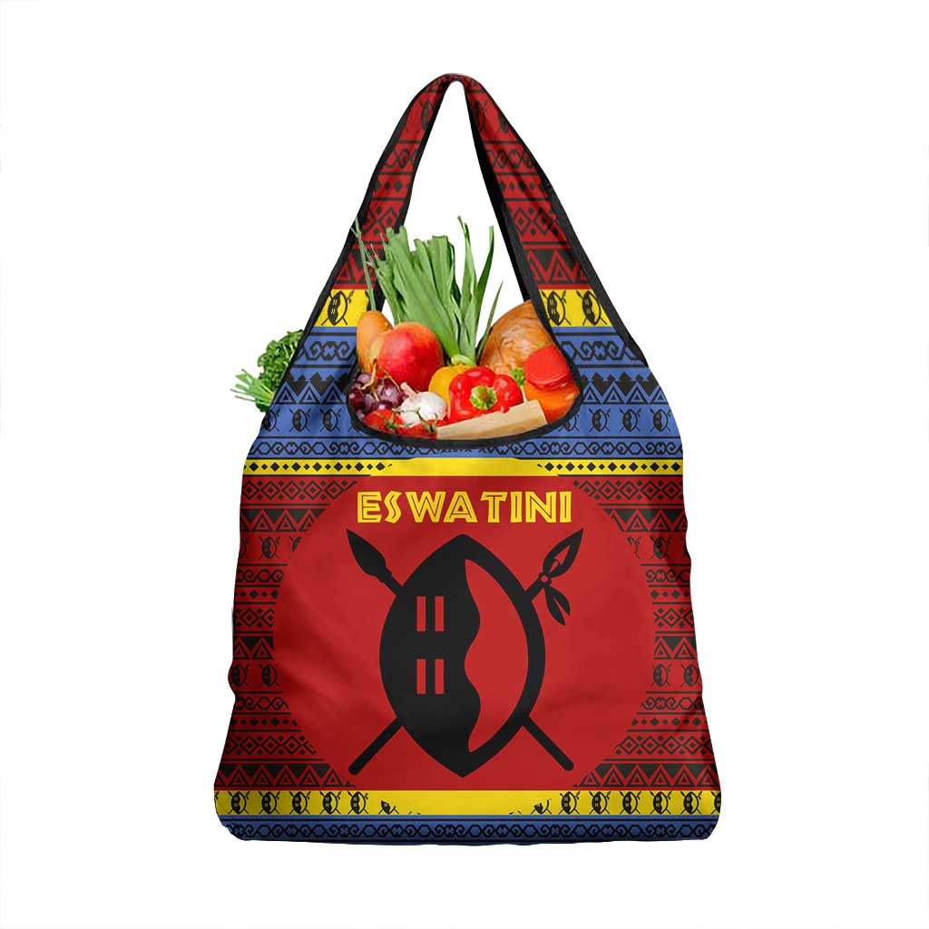 Eswatini Flag Grocery Bag Nguni Shield Spear Pattern
