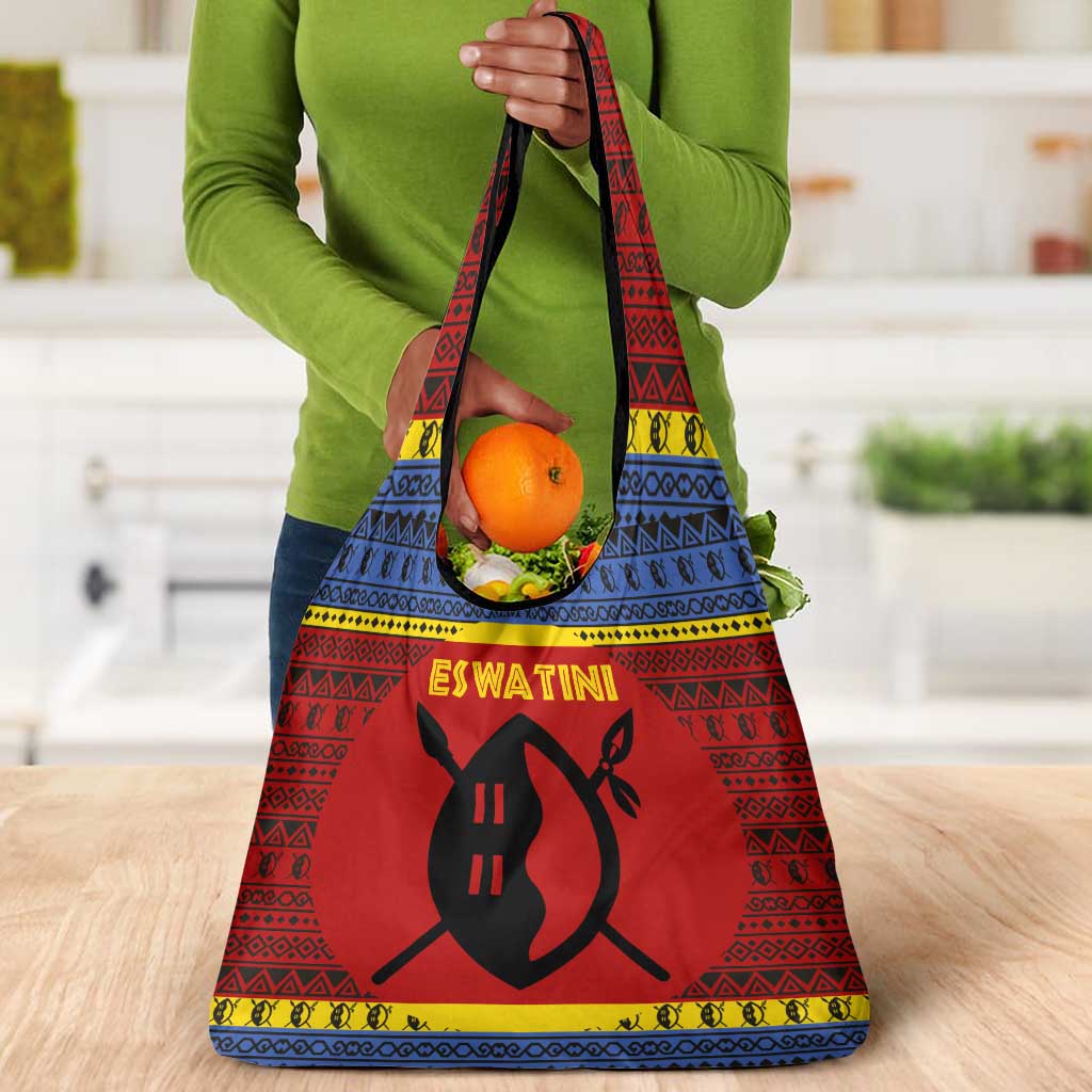 Eswatini Flag Grocery Bag Nguni Shield Spear Pattern