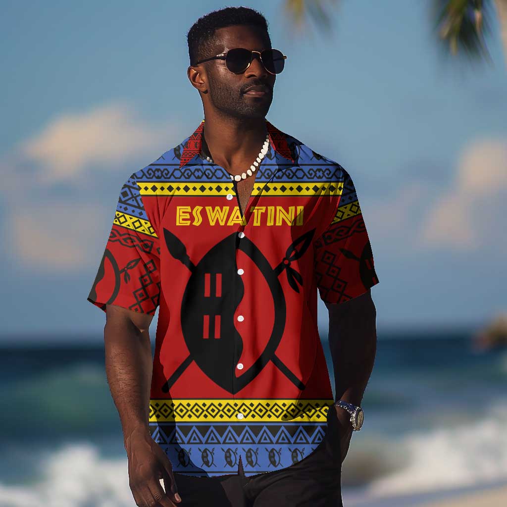 Eswatini Flag Hawaiian Shirt Nguni Shield Spear Pattern
