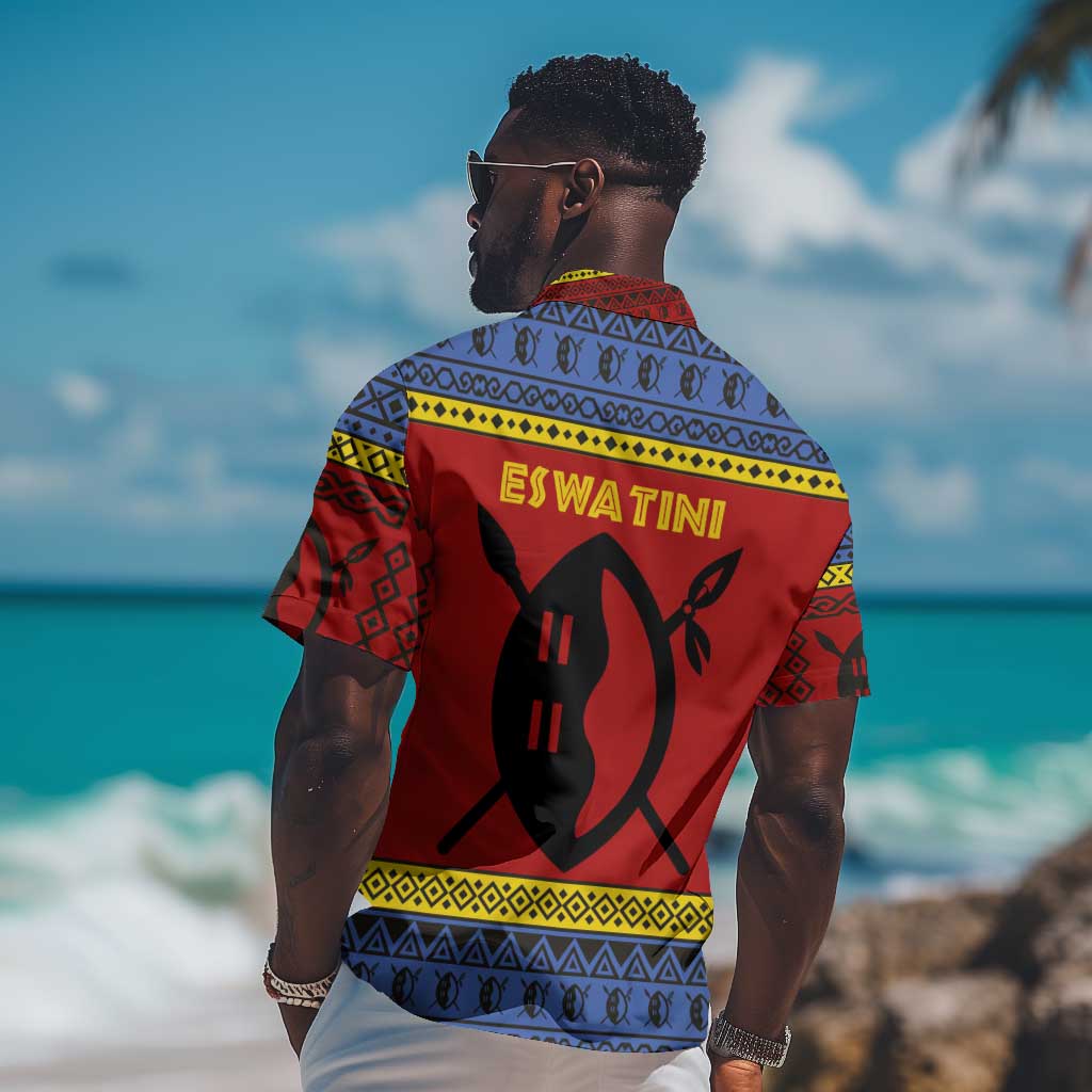 Eswatini Flag Hawaiian Shirt Nguni Shield Spear Pattern