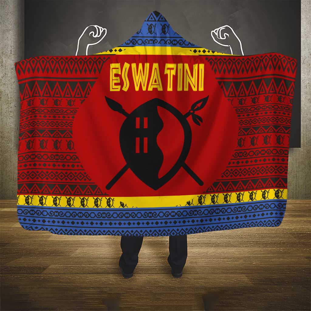 Eswatini Flag Hooded Blanket Nguni Shield Spear Pattern