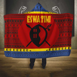 Eswatini Flag Hooded Blanket Nguni Shield Spear Pattern