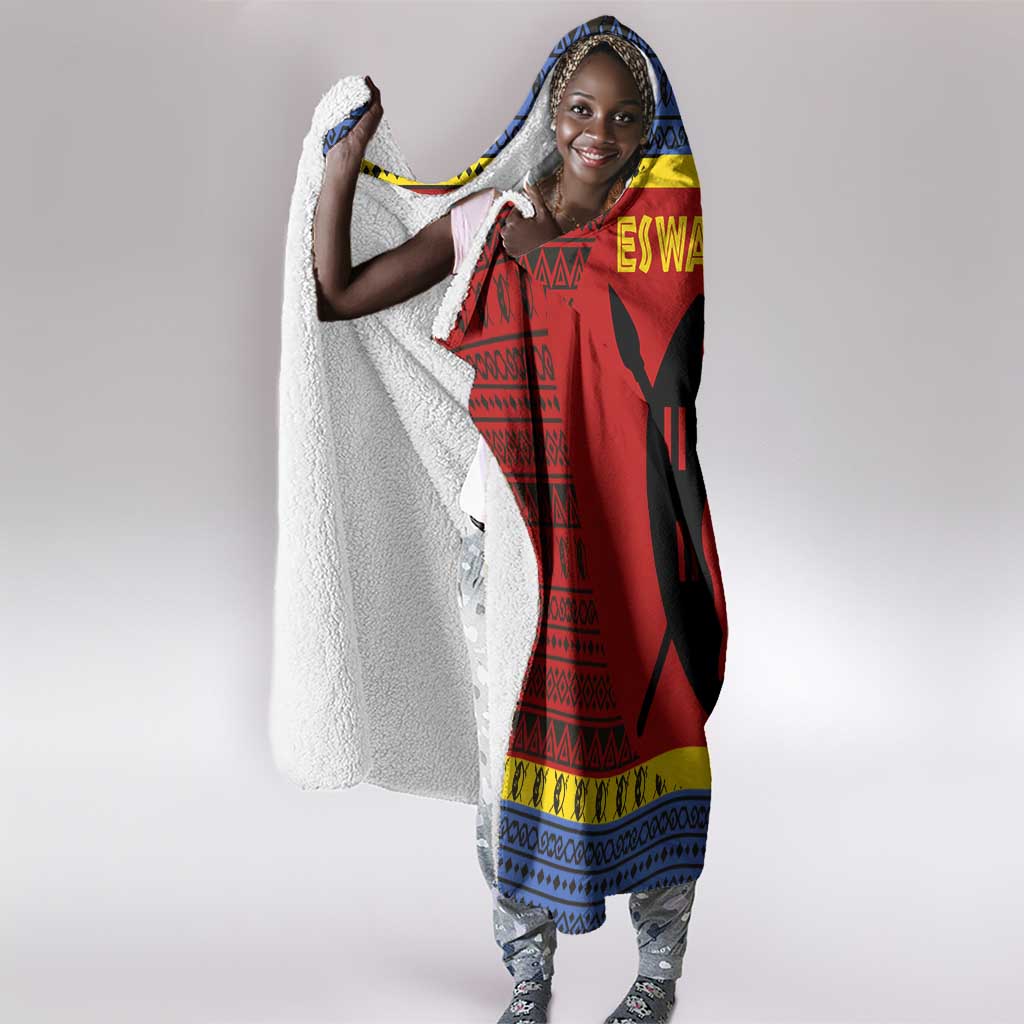 Eswatini Flag Hooded Blanket Nguni Shield Spear Pattern