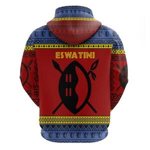 Eswatini Flag Hoodie Nguni Shield Spear Pattern