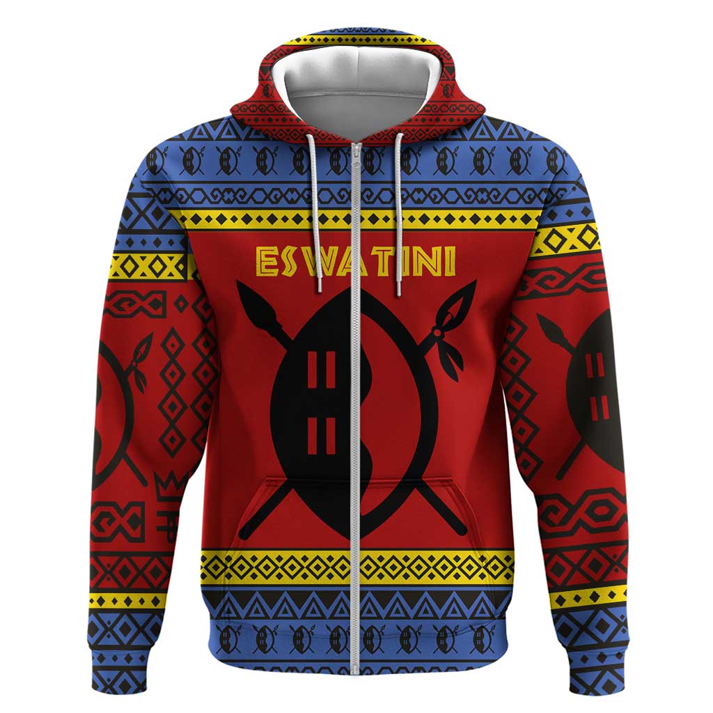 Eswatini Flag Hoodie Nguni Shield Spear Pattern