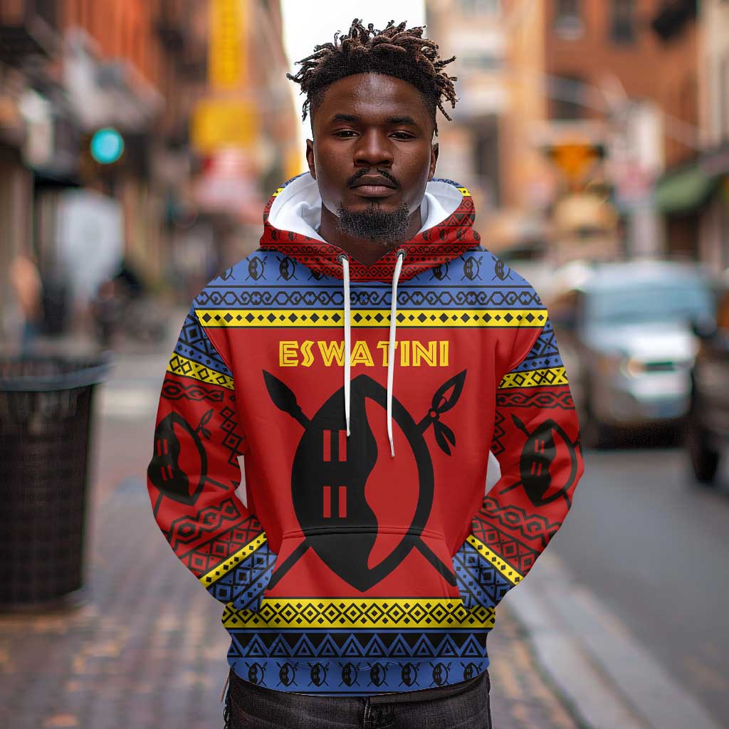 Eswatini Flag Hoodie Nguni Shield Spear Pattern