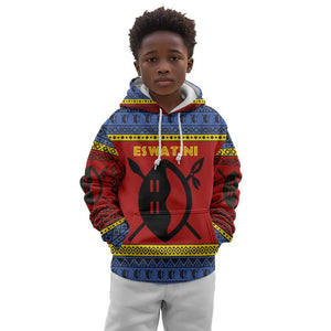Eswatini Flag Kid Hoodie Nguni Shield Spear Pattern