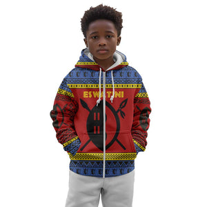 Eswatini Flag Kid Hoodie Nguni Shield Spear Pattern