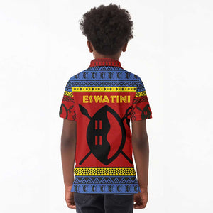 Eswatini Flag Kid Polo Shirt Nguni Shield Spear Pattern