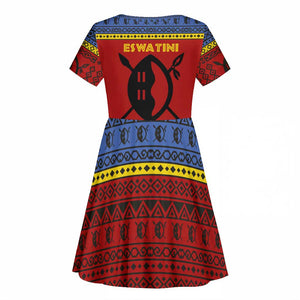 Eswatini Flag Kid Short Sleeve Dress Nguni Shield Spear Pattern