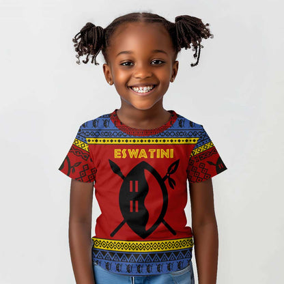 Eswatini Flag Kid T shirt Nguni Shield Spear Pattern
