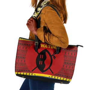 Eswatini Flag Leather Tote Bag Nguni Shield Spear Pattern