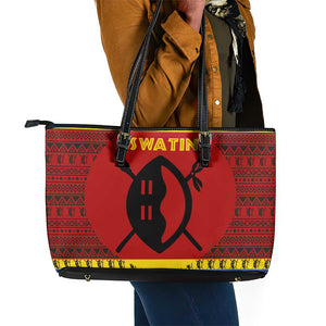 Eswatini Flag Leather Tote Bag Nguni Shield Spear Pattern