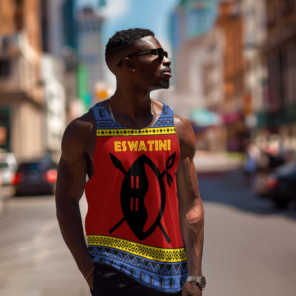 Eswatini Flag Men Tank Top Nguni Shield Spear Pattern