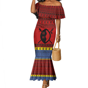 Eswatini Flag Mermaid Dress Nguni Shield Spear Pattern