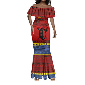 Eswatini Flag Mermaid Dress Nguni Shield Spear Pattern