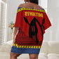 Eswatini Flag Off Shoulder Short Dress Nguni Shield Spear Pattern