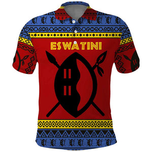Eswatini Flag Polo Shirt Nguni Shield Spear Pattern