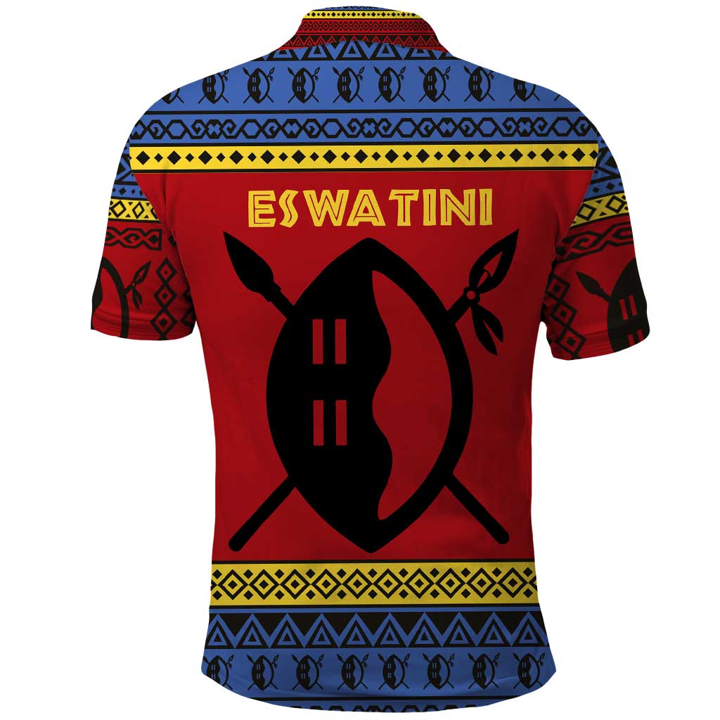 Eswatini Flag Polo Shirt Nguni Shield Spear Pattern
