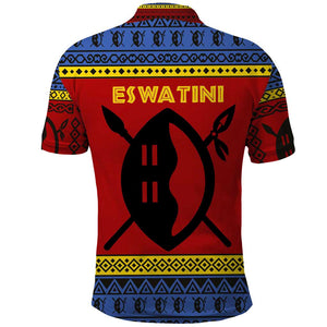 Eswatini Flag Polo Shirt Nguni Shield Spear Pattern