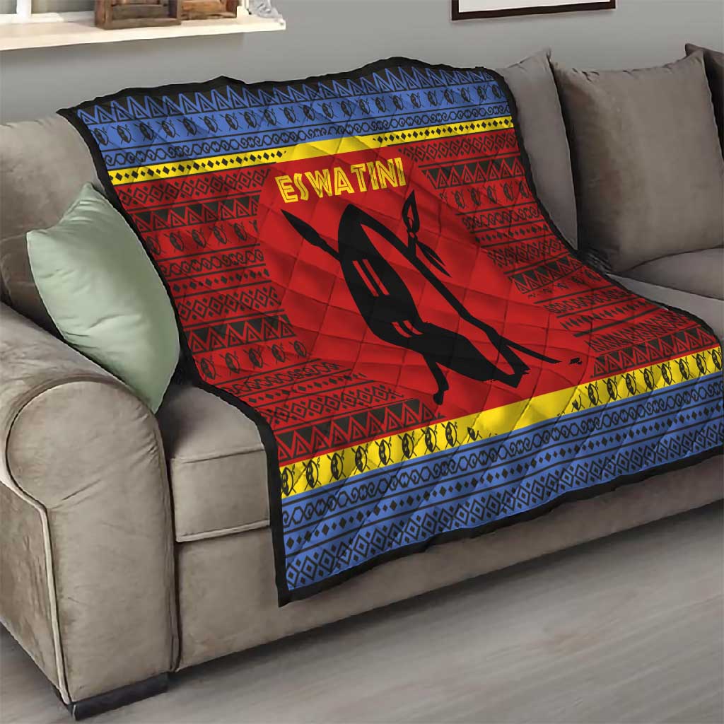 Eswatini Flag Quilt Nguni Shield Spear Pattern