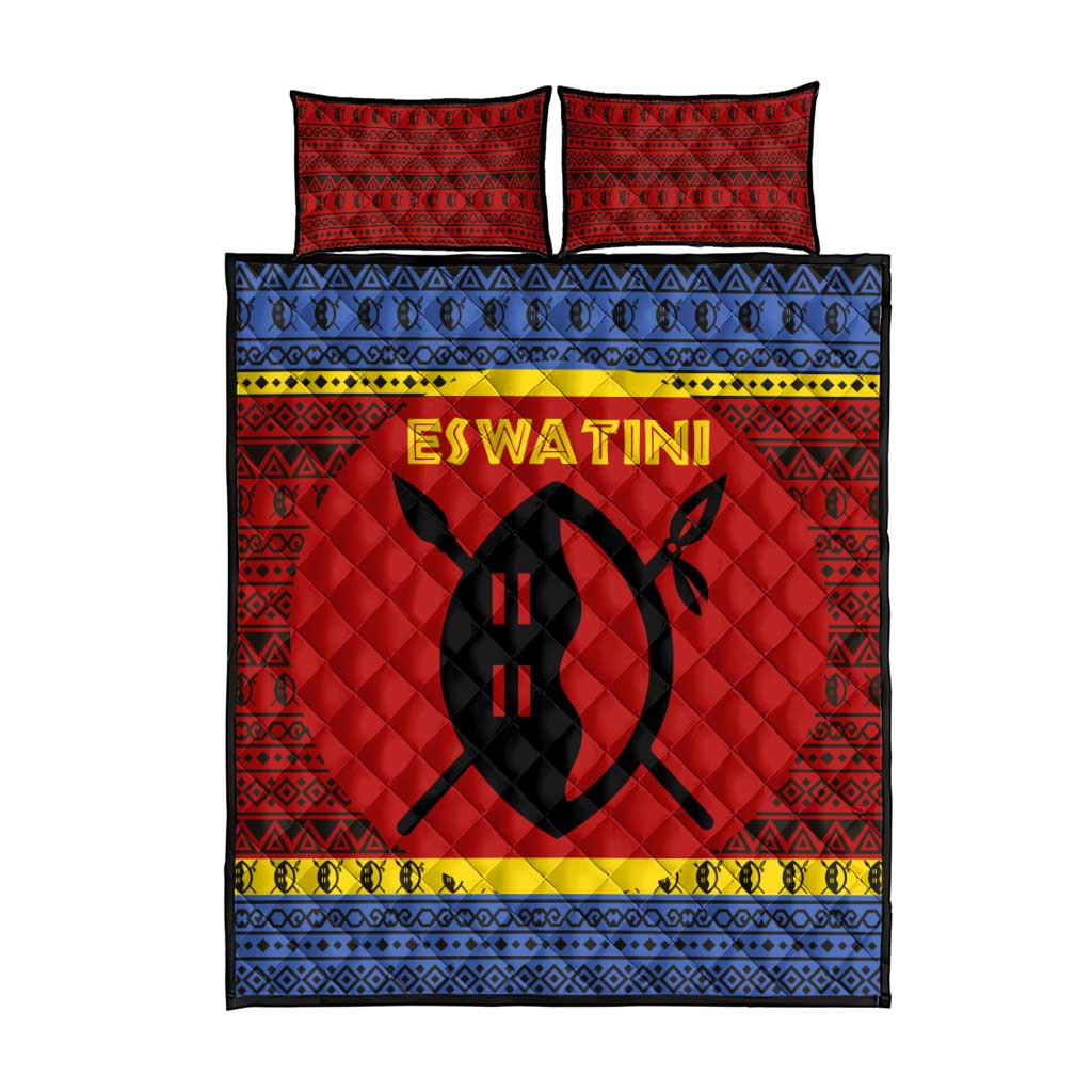 Eswatini Flag Quilt Bed Set Nguni Shield Spear Pattern