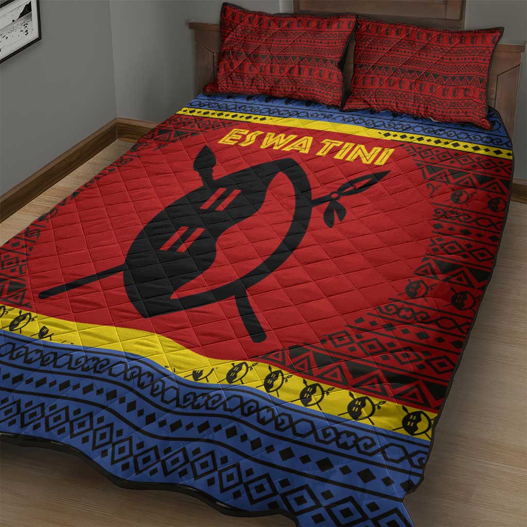Eswatini Flag Quilt Bed Set Nguni Shield Spear Pattern