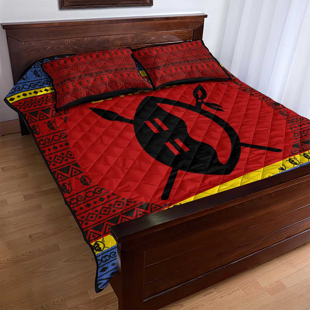 Eswatini Flag Quilt Bed Set Nguni Shield Spear Pattern