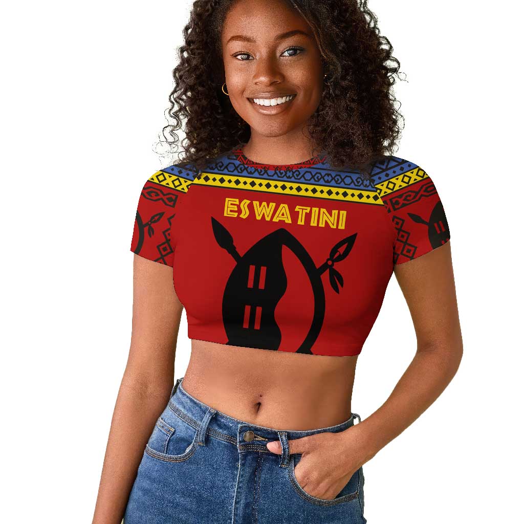 Eswatini Flag Raglan Cropped T shirt Nguni Shield Spear Pattern