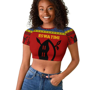 Eswatini Flag Raglan Cropped T shirt Nguni Shield Spear Pattern