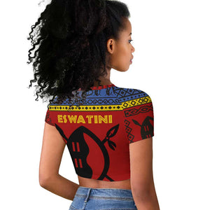 Eswatini Flag Raglan Cropped T shirt Nguni Shield Spear Pattern