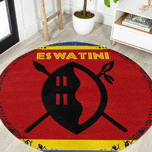 Eswatini Flag Round Carpet Nguni Shield Spear Pattern