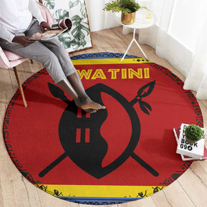 Eswatini Flag Round Carpet Nguni Shield Spear Pattern