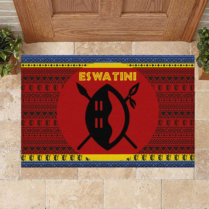 Eswatini Flag Rubber Doormat Nguni Shield Spear Pattern