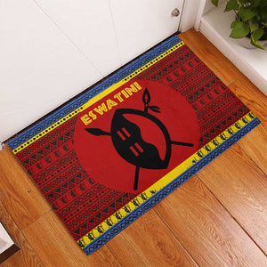 Eswatini Flag Rubber Doormat Nguni Shield Spear Pattern