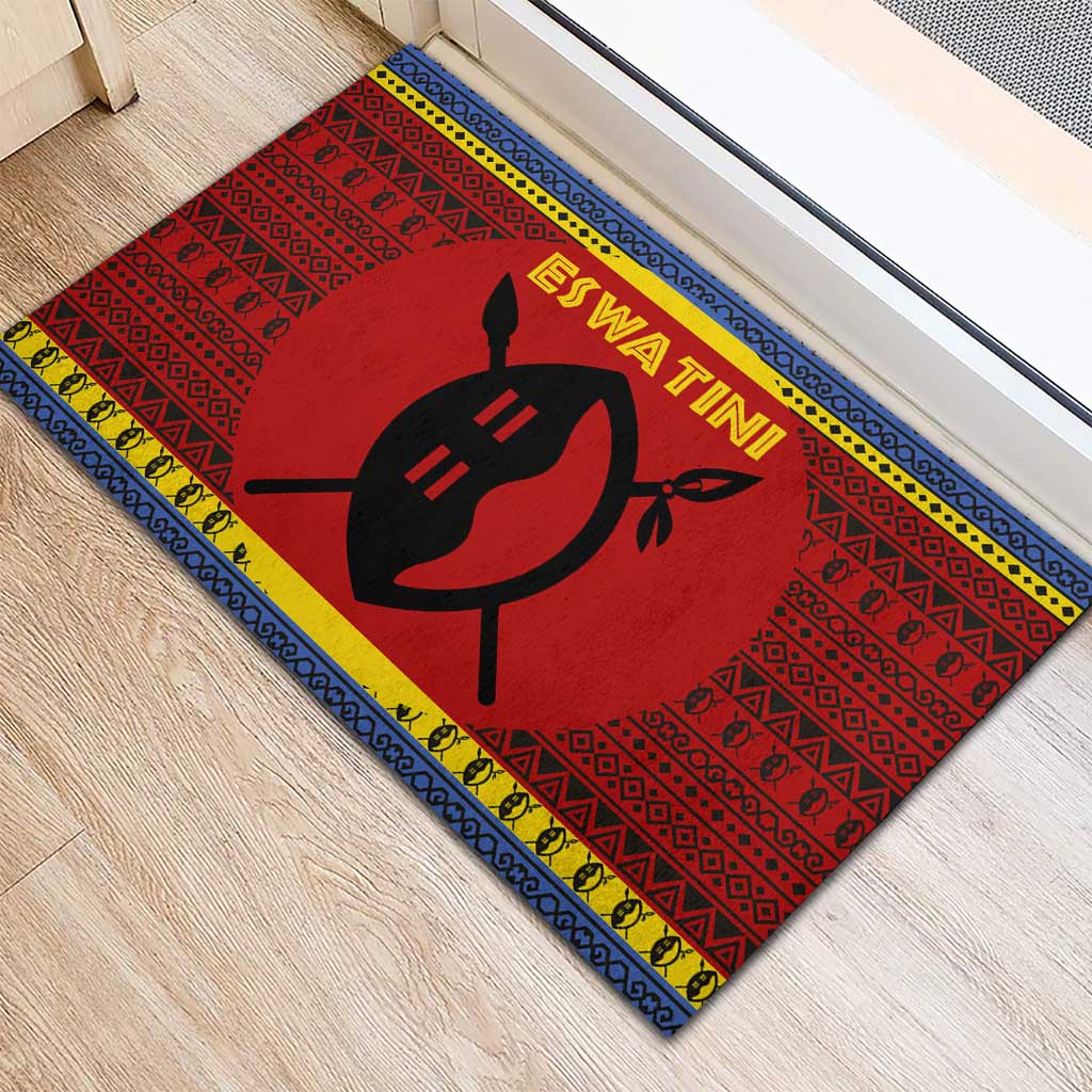 Eswatini Flag Rubber Doormat Nguni Shield Spear Pattern
