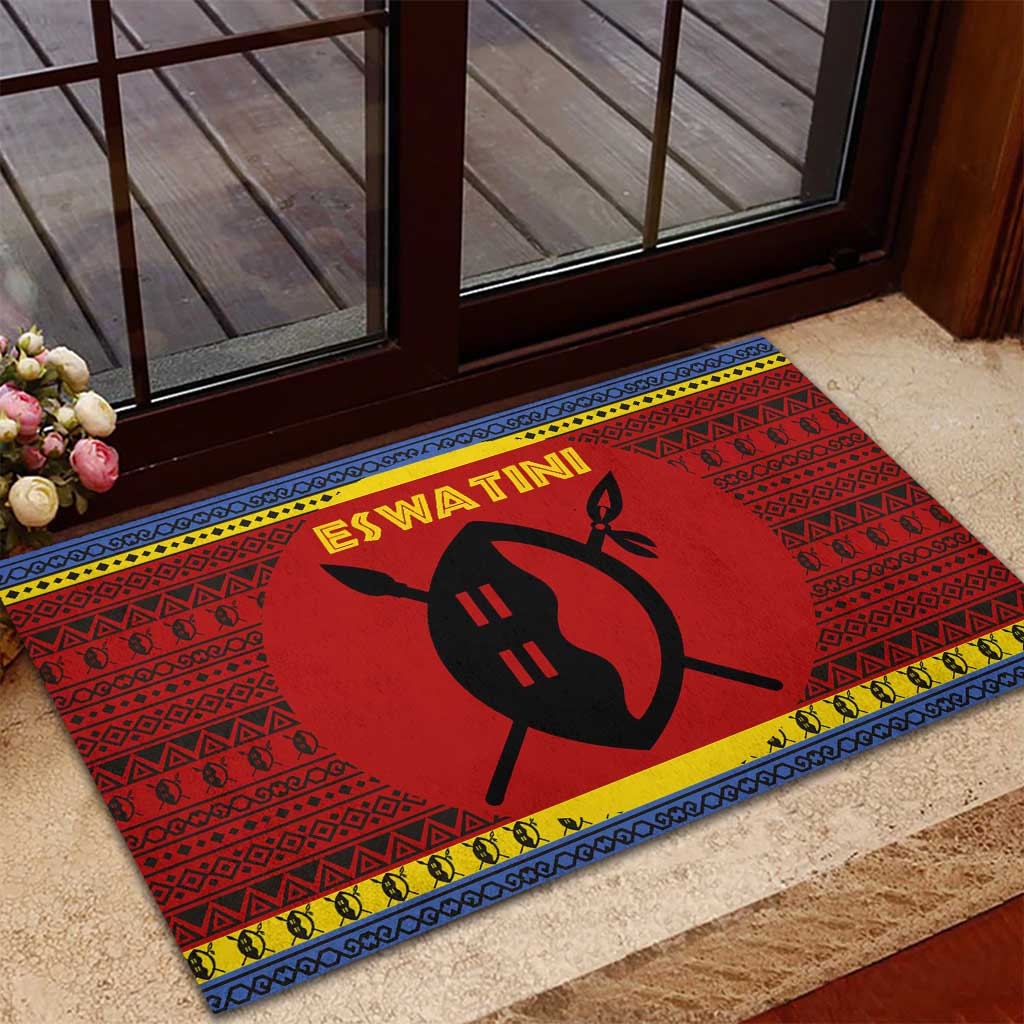 Eswatini Flag Rubber Doormat Nguni Shield Spear Pattern